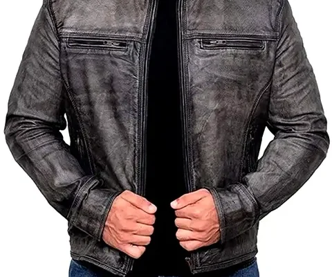 Distressed Grey Leather Jacket